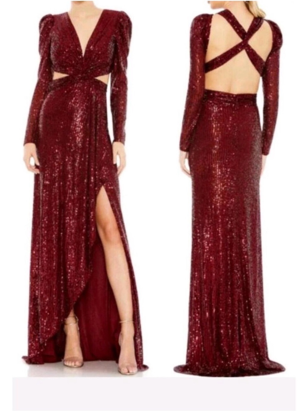 IEENA for Mac Duggal Wine Red Sequin Criss-Crossed Maxi Gown - NWT - size 6